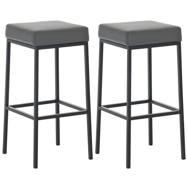 Sæt med 2 barstole med fodstøtte, enkel design, sædehøjde 80 cm i grå PVC, sort metalstøtte 10_0004363 Grå