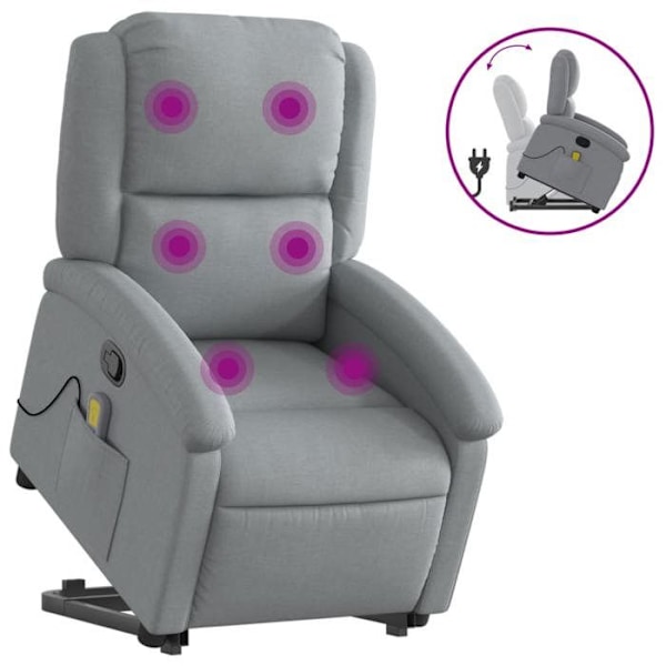 TV afslapningsstol med massagefunktion, justerbar, vibrationsmassage med 6 punkter, lys grå stof DEC026905 Grå