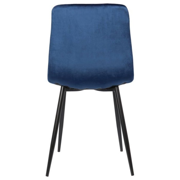 Set om 2 blå sammetsmatstolar med svarta mattmetallben i modern stil