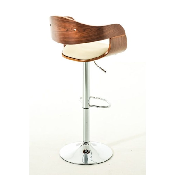 Barstol med moderne design, cremefarvet sæde i træ og syntetisk materiale, kromfødder.