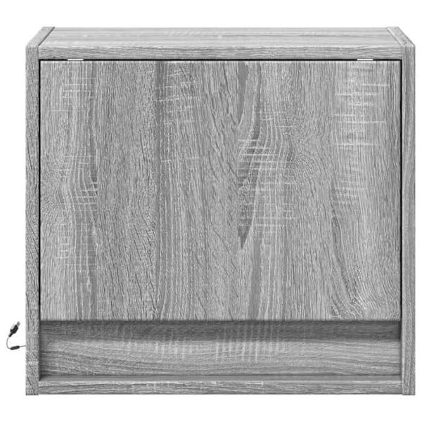 Væghængt natbord med LED-lys og skab med dør 45 x 31 x 40,5 cm i gråt ingeniørtræ DEC034215 kastanj
