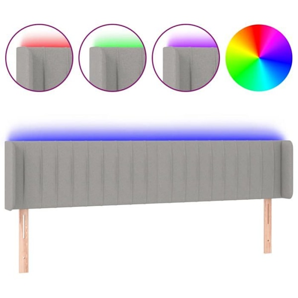 Hovedgavl - Ikke specificeret - 183x16x78/88 cm - Lys grå stof - Farvet LED - Moderne design Ljusgrått