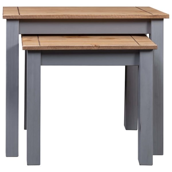 Set med 2 stapelbara sidobord i grå och naturlig furu DEC032690 kastanj