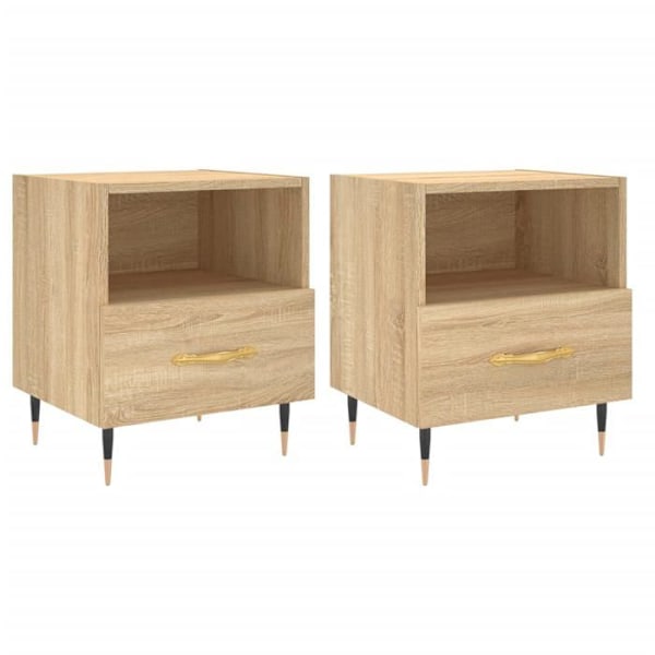 Sæt med 2 natborde med skuffe og åbent rum 40 x 35 x 47,5 cm ingenieritræ farve eg og jern DEC035234 kastanj
