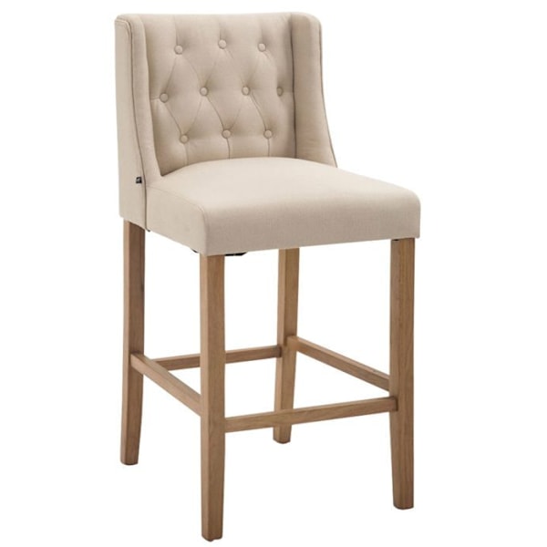 Baari stool - Décoshop26 - 10_0000998 - Kermanvärinen kangas - Pehmustettu selkänoja - Vaalea puu kastanj