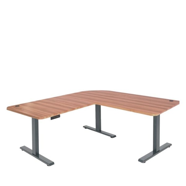 Vinkel skrivbord för dator reglerbart i höjd elektriskt 178 x 178 cm HDF ekfärgad med ben i grått stål 04_0006019 Grå
