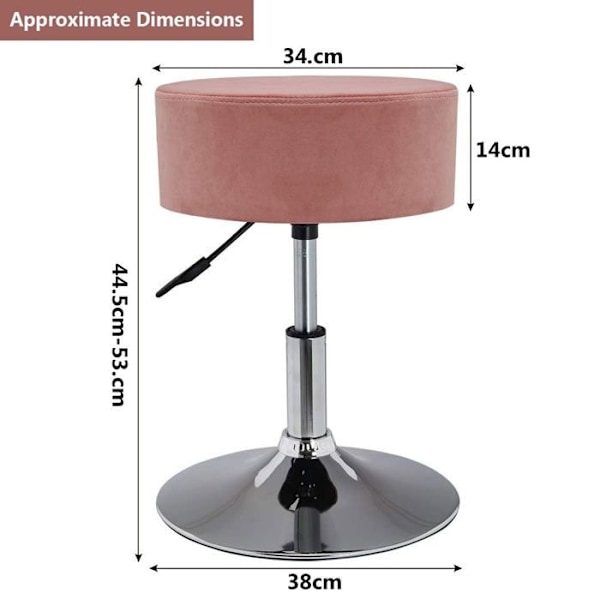 Taburet - Décoshop26 - Justerbar højde - Lyserød fløjlsbetræk - Moderne design - 110 kg max Rosa