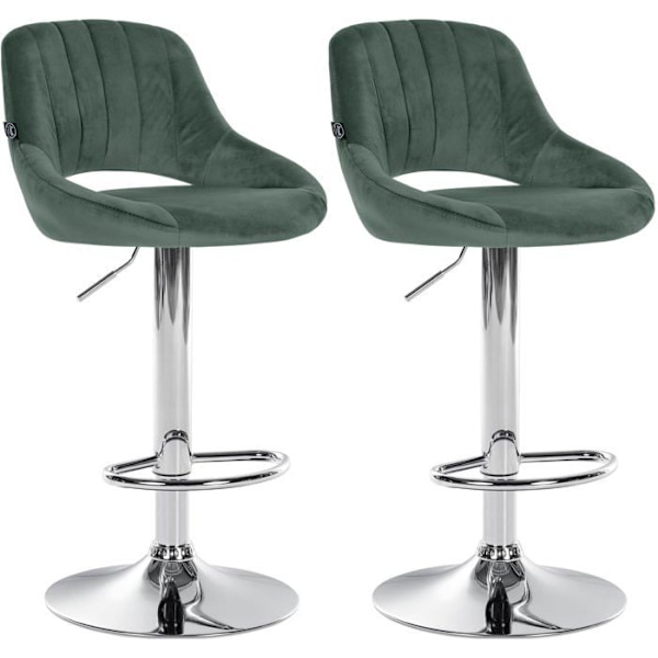 Set med 2 barstolar med fotstöd i form av en båge, sittdyna i grön tyg, ram i metall TDB10759 Metall