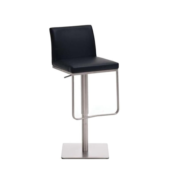 Barstol x1 med fodstøtte, firkantet base i rustfrit stål, sæde i sort PVC 10_0005308 Svart
