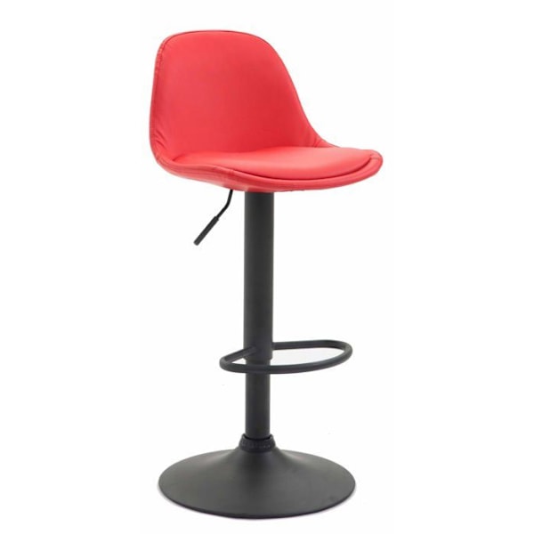 Barstol med moderne design i rød syntetisk materiale og matte sorte metalben.