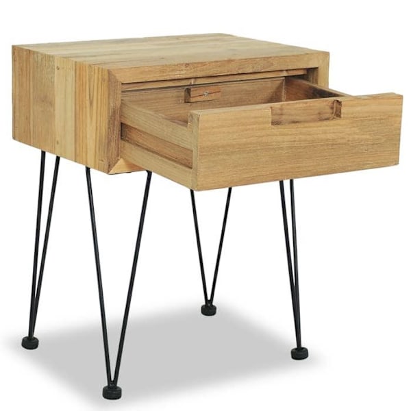 Sæt med 2 natborde med skuffe 40 x 30 x 50 cm massiv teak og smedet jern DEC034759 Guld
