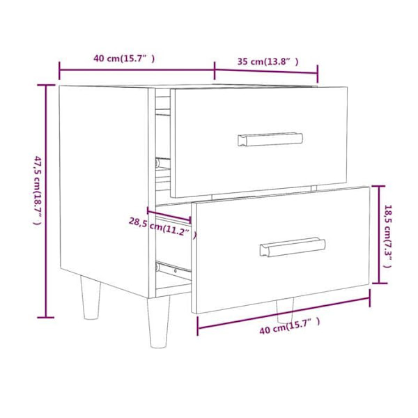 Sæt med 2 natborde med to skuffer 40 x 35 x 47,5 cm i brunt ingeniørtræ DEC035164 kastanj