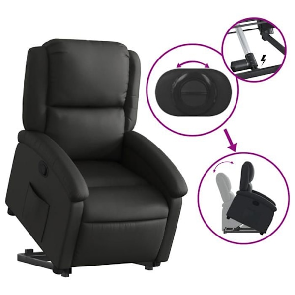 Fauteuil relax TV med komfortabel polstring, elektrisk løftefunktion i ægte sort læder DEC028065 Svart