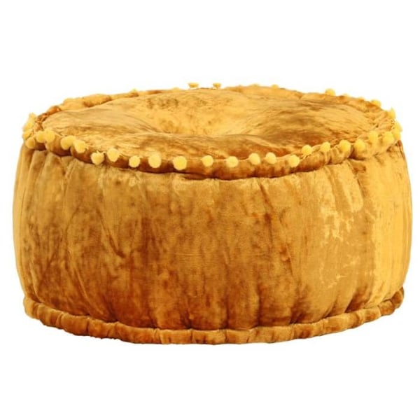 Pouf taburett, fotpall, rund ottoman 40 x 20 cm i senapsgult sammet DEC030027 Gul