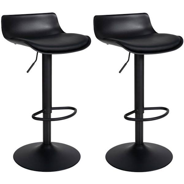 Barstol x2 med justerbar fodstøtte moderne design i sort PVC og sort metal 10_0004017 Metall