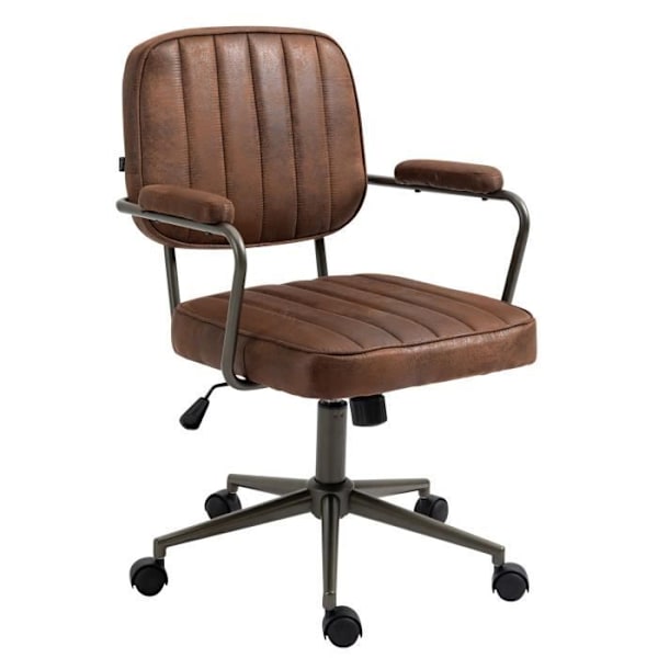 Vintage kontorstol med hjul i brun kunstlæder, justerbar højde