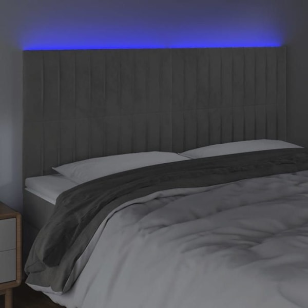 Sengegavl - Ikke specificeret - 200x5x118/128 cm - Lys grå velour - Indbygget LED - Moderne stil Ljusgrått