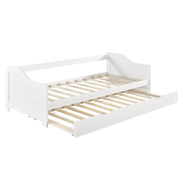 Säng med utdragbar säng - Ej specificerat - 205x190,5 cm - Massivt trä - 2 platser - Madrass ingår Vit