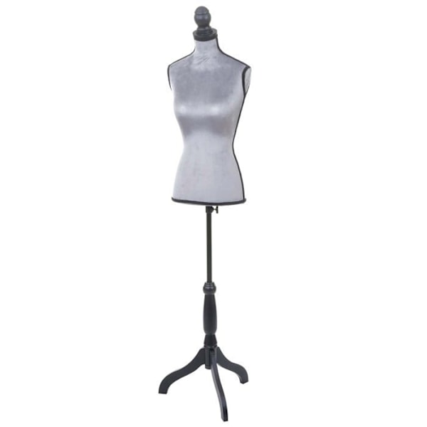 Buste af kvindelig skrædder på fødder, justerbar højde, manikin, dekoration til vinduesudstilling, grå velour