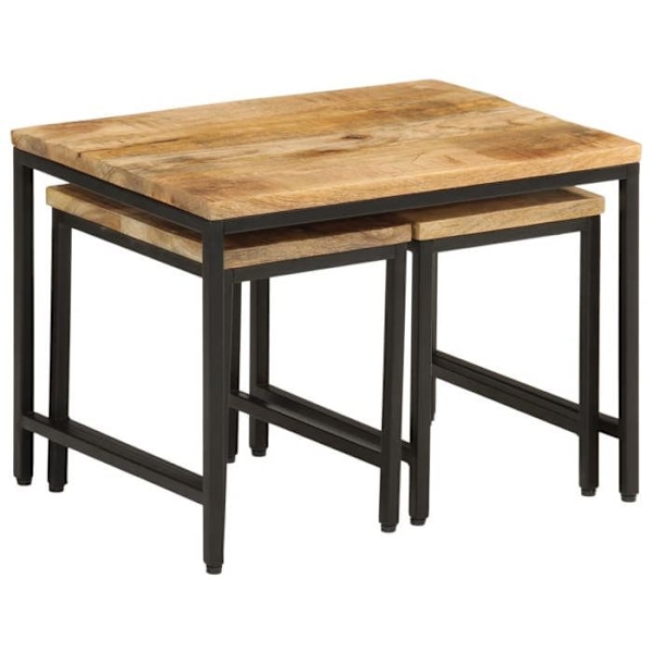 Set med 3 små bord i mangoträ och järn DEC032593 kastanj