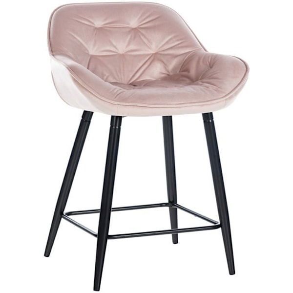 Barstol høj x1 sæde med tuftet effekt i lyserødt velour og sort metal 10_0004889 Metall