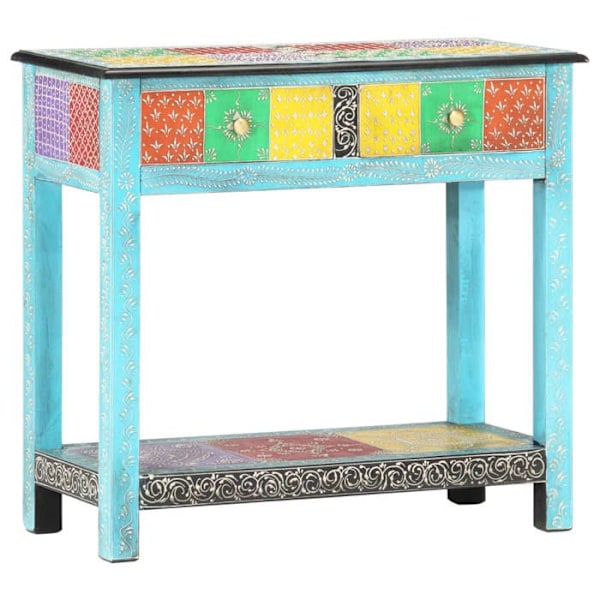 Håndmalet konsolbord med 2 skuffer og 1 hylde 80 x 35 x 75 cm i mangotræ multicolor DEC032182 kastanj