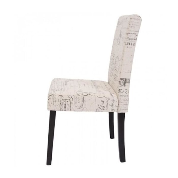 Stolstole i cremefarvet stof med tryk, mørke ben - Décoshop26 - Sæt med 6 - Moderne design Grädde