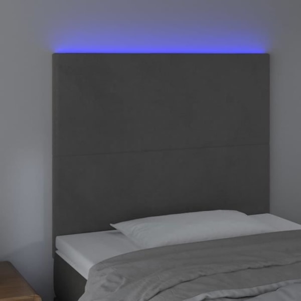 Sänggavel till sovrumsmöbel med LED 80 x 5 x 118/128 mörkgrå sammet