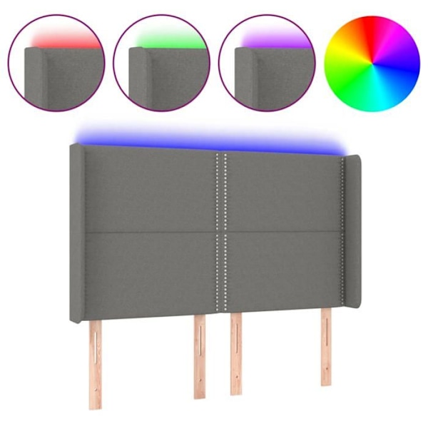 Sänggavel tillbehör säng sovrum möbel med LED 147 x 16 x 118/128 mörkgrå tyg