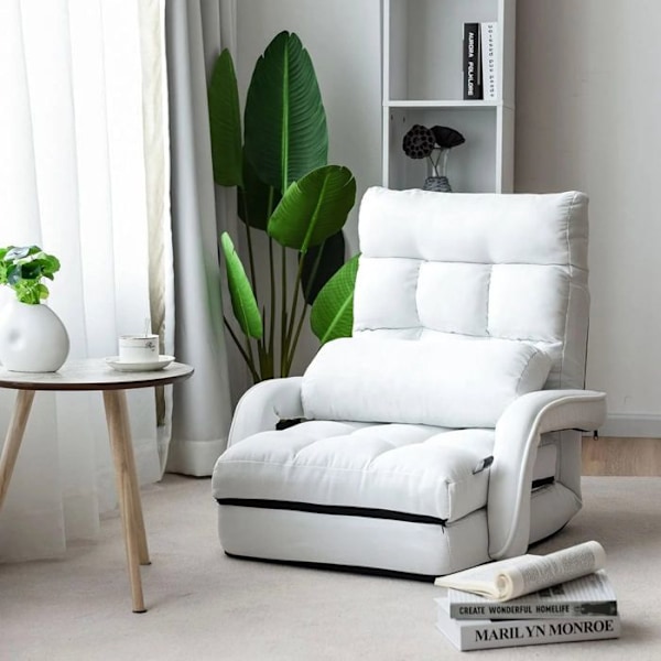 Stolbar sofa, konvertibel enkelt plads i stof med pude, 5 positioner, hvid 20_0000626 Vit