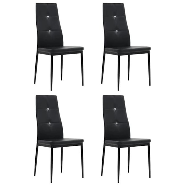 Sæt med 4 komfortable og moderne spisestue- og køkkenstole med krystalryg i sort syntetisk materiale.