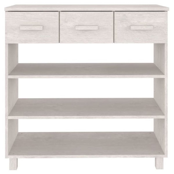 Moderne entrekonsol møbel, sidebord med skuffer 90 x 35 x 90 cm, massiv hvid fyrretræ DEC032020 Vit