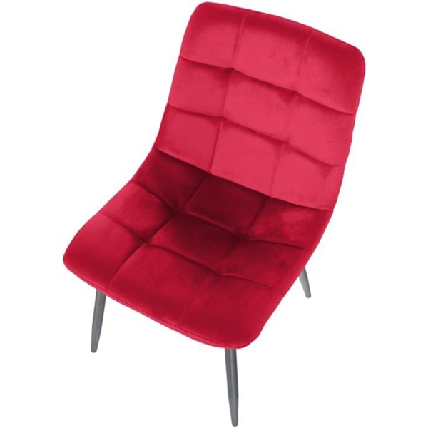 Spisebordsstol x1 med firkantede dekorative syninger i rød velour og sort metal 10_0002134 Metall