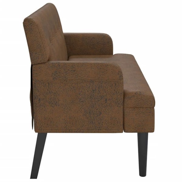 Bænk med polstret ryg og armlæn 112 x 65,5 x 75 cm PVC med daim-look i brun DEC024651 kastanj