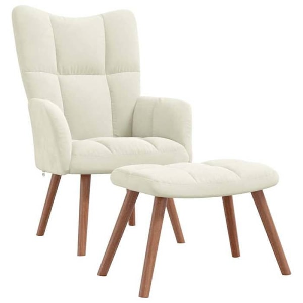 Loungefåtölj i modern design med fotpall i krämfärgad sammet DEC026503 Grädde