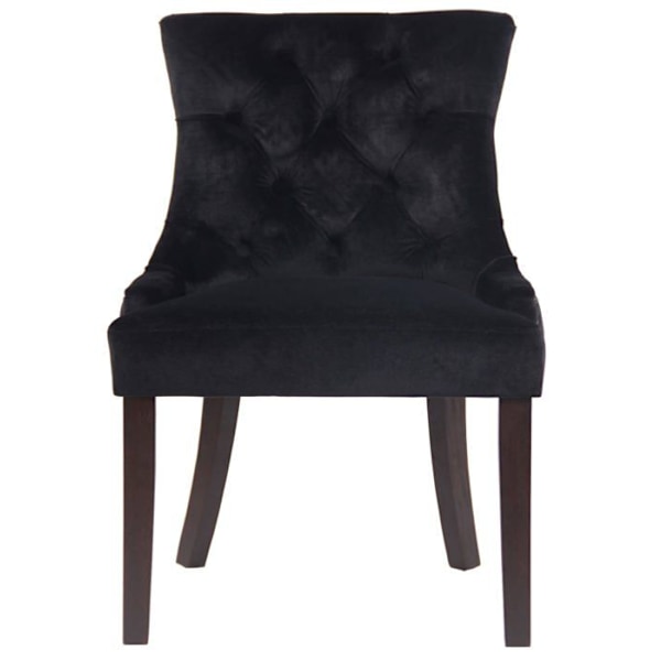 Siddende spisebordsstol i klassisk design med dekorative knapper i sort velour og ben i brun træ 10_0001928 kastanj