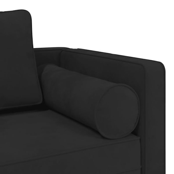 Meridienne chaise longue til indendørs med puder i sort velour DEC026092 Svart