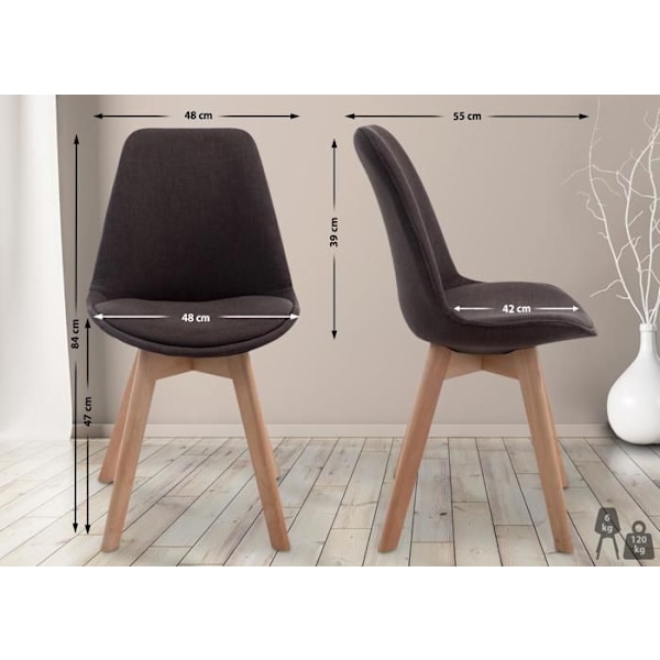 Spisestol x1 med skandinavisk design i mørkegrå stof og ben i lys træ 10_0003271 kastanj