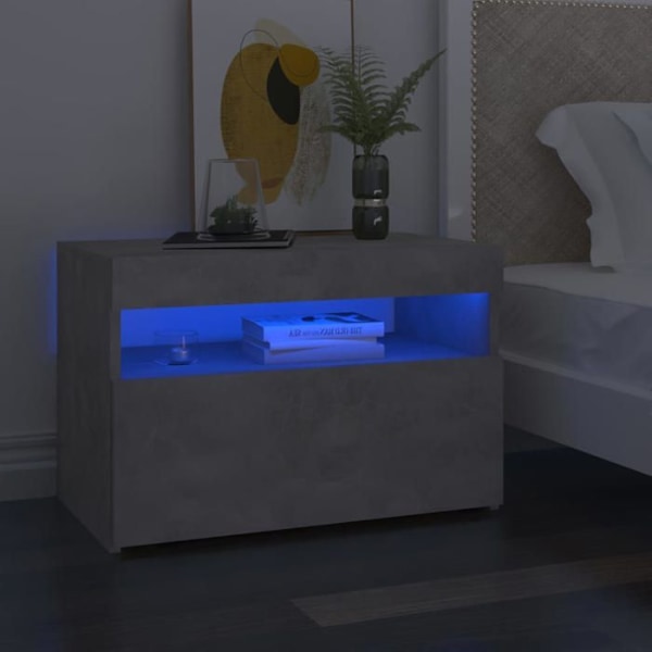 Sæt med 2 natborde med LED-lys og skab med dør 60 x 35 x 40 cm i grå ingeniørtræ DEC035938 kastanj