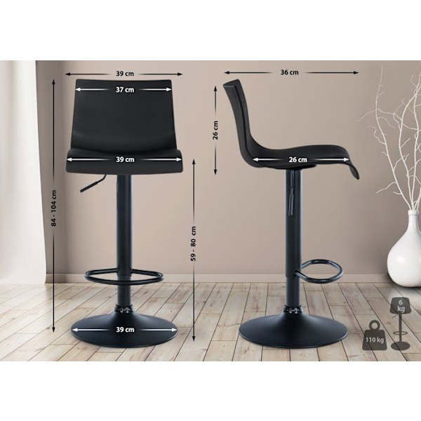 Barstol x1 i enkelt design med fodstøtte i sort plastik, ben i sort metal 10_0004551 Metall