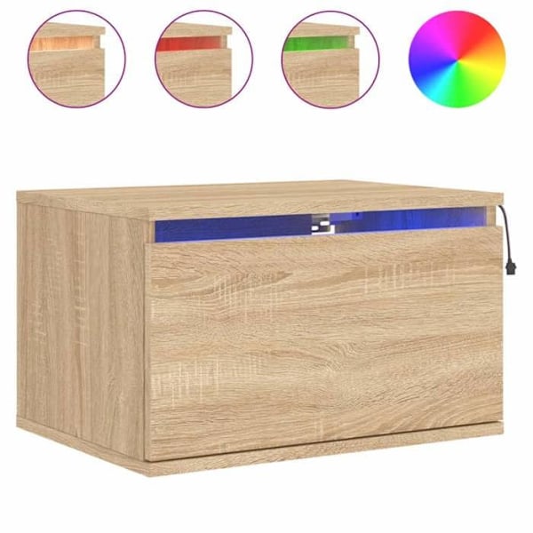 Set med 2 väggmonterade sängbord 50 x 36 x 30 cm med LED-lampor i ingenjörsträ, färg ek DEC036151 kastanj