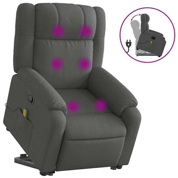 TV-fåtölj för avkoppling med massagedfunktion, justerbar lutning, vibrationsmassage med 6 punkter i mörkgrått tyg DEC026937 Grå