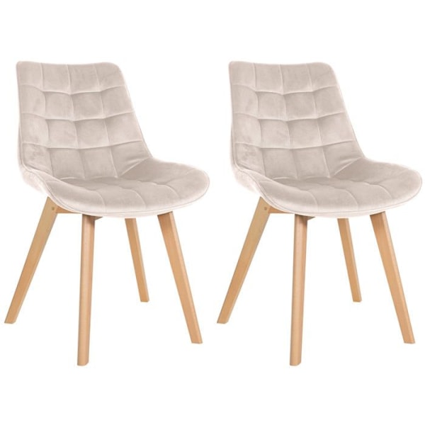Pakke med 2 designermiddagsstole i skandinavisk stil med firkantede syninger i cremelæder og lysetræsbade 10_0001684 kastanj