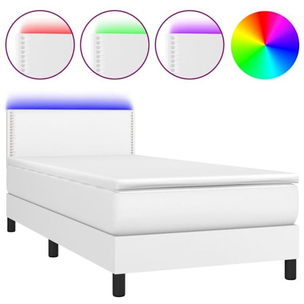 LED-sänkykehys - Ei spesifioitu - 100x200 cm - Valkoinen keinonahka - 1 paikka - Sänkylaatikko ja patja sisältyvät Vit