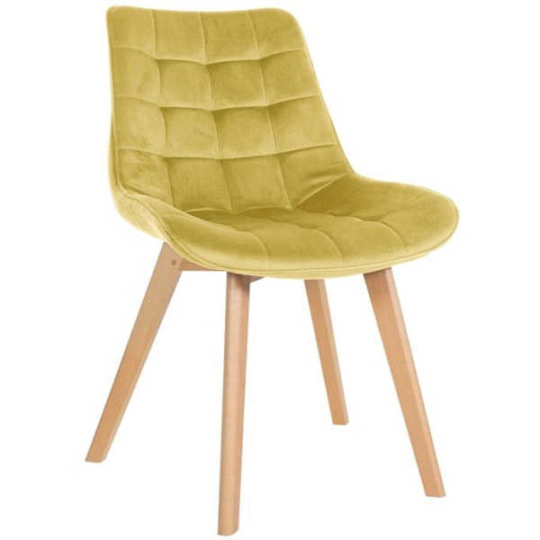 Spisestole x1 skandinavisk design med firkantede syninger i gul velour, lys træben 10_0002187 kastanj