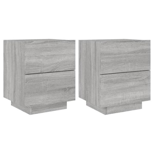 2 kpl yöpöytiä laatikoilla ja LED-valaistuksella, mitat 45 x 40 x 55 cm, harmaa engineering-puu DEC032864 kastanj