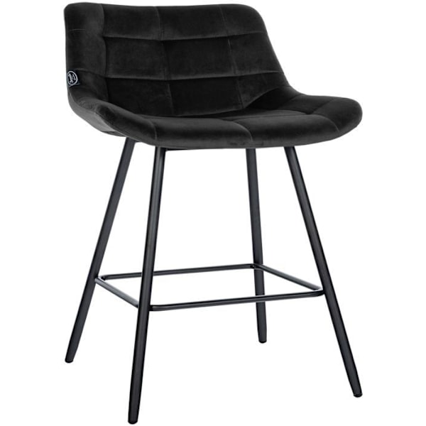 Barstol x1 med fodstøtte, betrukket med sort velour, fireben i sort metal 10_0005466 Metall