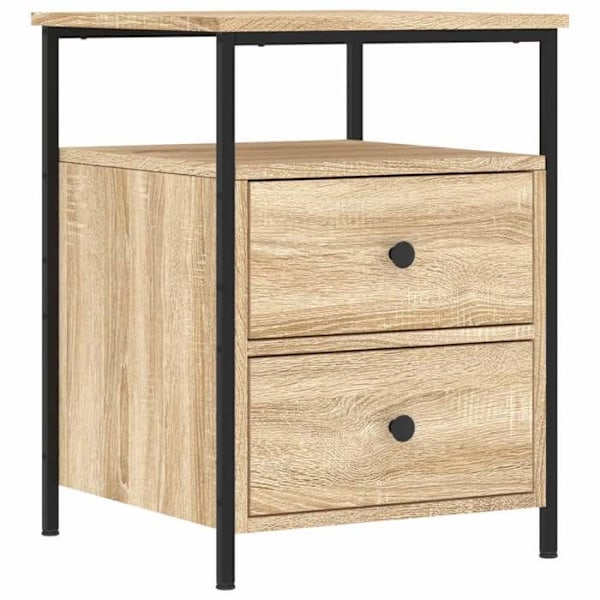 2 kpl yöpöytiä vetolaatikoilla ja hyllyllä 44 x 45 x 60 cm hienopuurakenteinen, tammiväri ja rautaa DEC035893 kastanj
