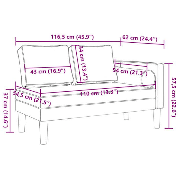 Chaiselong - DEC026090 - Svart - 116,5 x 62 x 57,5 cm - Polyester tyg - Högresilient skum Svart