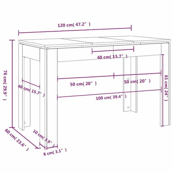 Moderne spisebord design 120 x 60 x 76 cm sort ingeniørtræ DEC036878 kastanj